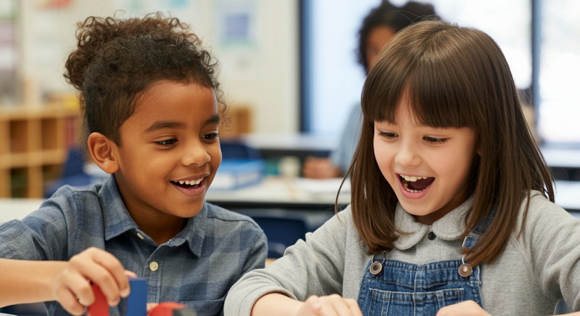 2 Elementary Students Smiling in Class
